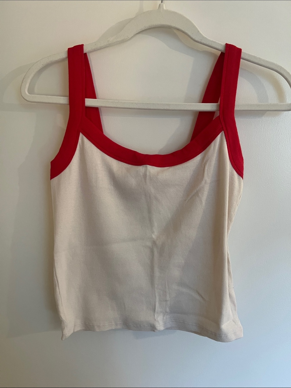 PacSun Cream Ribbed Tank with Red Trim